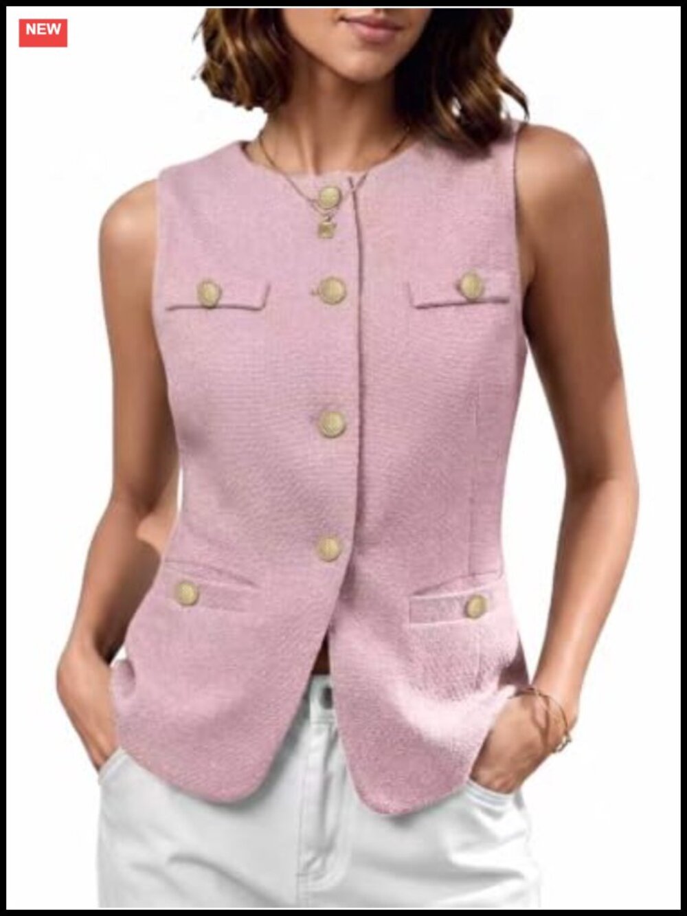 Tweed Vest Sleeveless Button Front Waistcoat Business Casual Layering